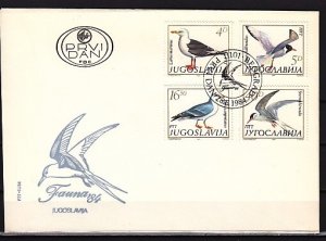 Yugoslavia, Scott cat. 1687-1690. Various Birds issue. First day cover.