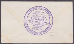 US Planty 726-4 FDC. 1933 Oglethorpe w/ Savannah, GA Chamber of Commerce Cachet