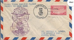 Honolulu, Hi to Hong Kong to Provo, Ut 1937 1st Pacific Clipper Flt (49647)