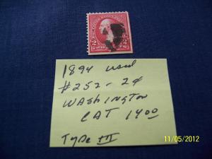 1894 #252 2c WASHINGTON $14.00
