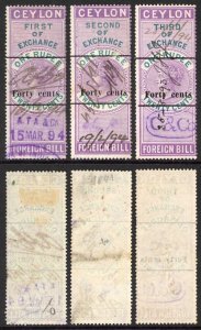 Ceylon Foreign Bill BF61 40c on 1R20c Violet and Green 1st 2nd and 3rd Exchange