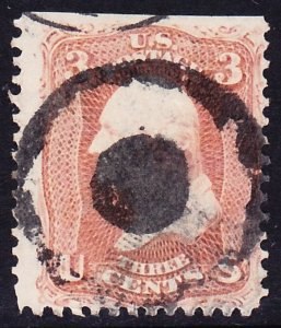 Scott 65, Used, 3c Washington, Bold Bullseye DONUT Cancel, SE at Top