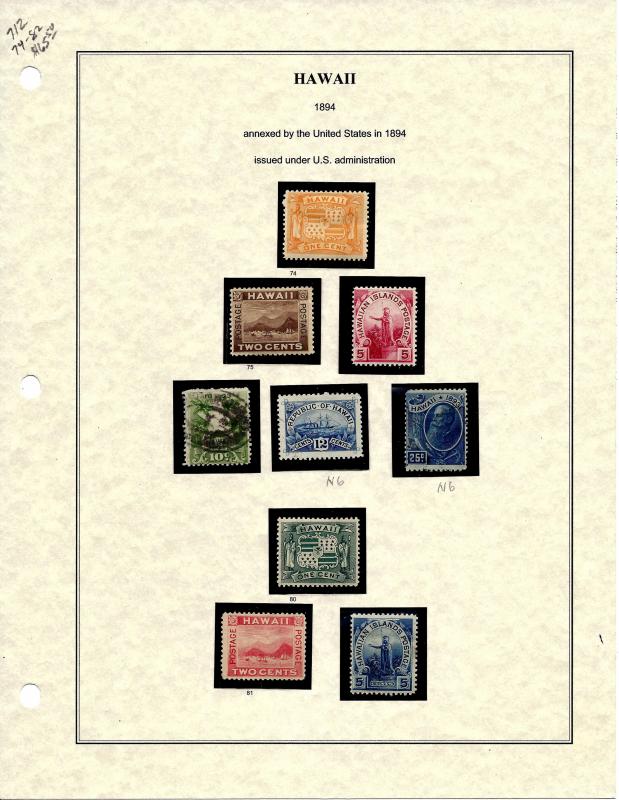 Hawaii 74-82... Mint,OG,LH/HR/NG... SCV $65.50... Plus optional album pages