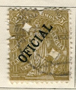 URUGUAY; 1890s-1900s early classic OFFICIAL Optd. issue used 25c. value