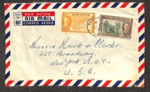 SARAWAK 192 & 195 STAMPS MARKS & CLERK KUCHING AIRMAIL COVER 1954 &&