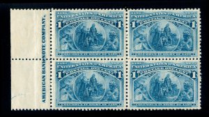 MOMEN: US STAMPS #230 BLOCK MINT OG NH XF-SUP