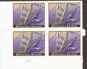 US Stamp - 2010 $4.90 Mackinac Bridge - 4 Stamp Plate Block #4438