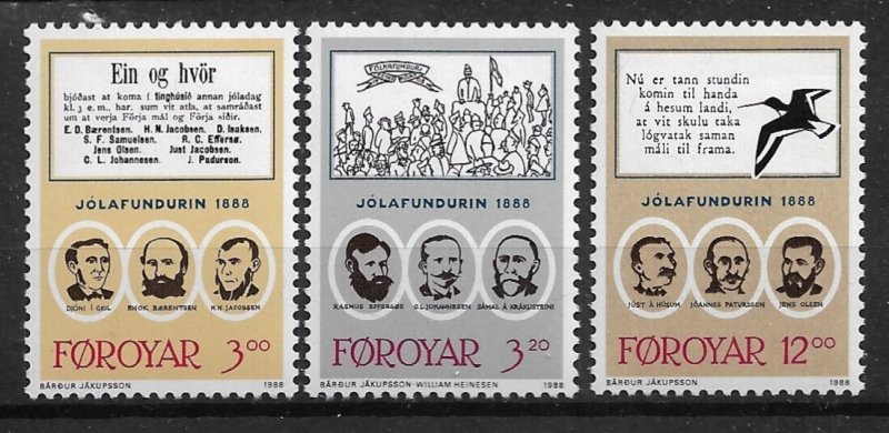 1988 Faroe Islands 179-81 Centennial of 1888 Christmas Meeting MNH C/S of 3