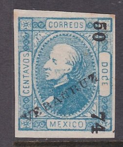 MEXICO 1874 12c imperf VERACRUZ 50-74 unused - part gum...................a2464 