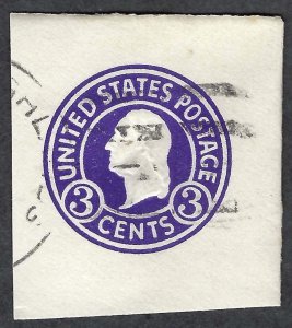 United States #U436e 3¢ Washington. Purple. Die 7. Cut square. Used.