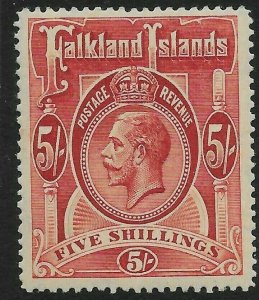 FALKLAND ISLANDS SG67 1912 5/= DEEP ROSE RED MTD MINT