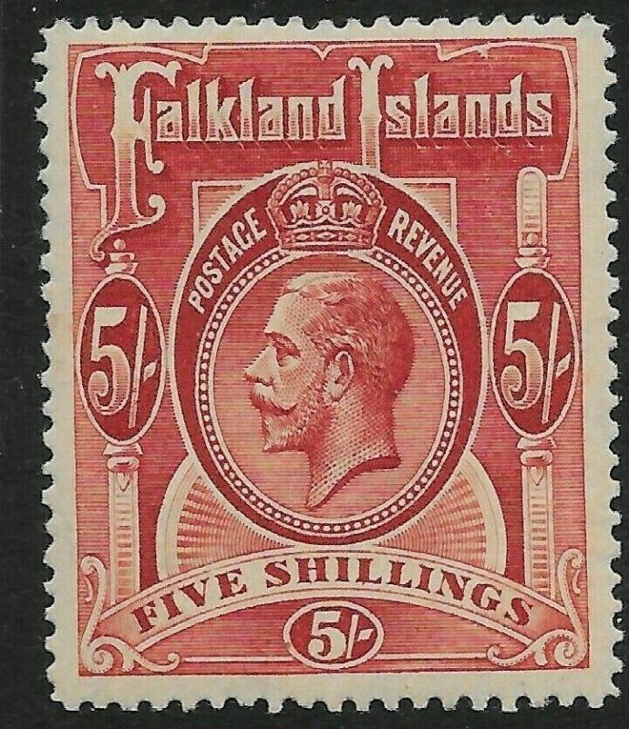 FALKLAND ISLANDS SG67 1912 5/= DEEP ROSE RED MTD MINT