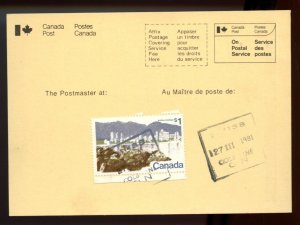 ?Nice $1.00 stamp on Request Mail to New Address Colborne, ON Canada cover