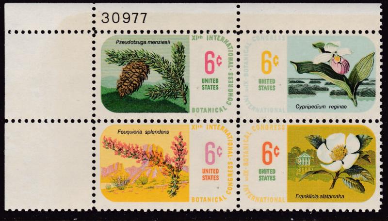 U.S. 1969  6centBotanical Congress  Flowers Plate Number Block  VF/NH