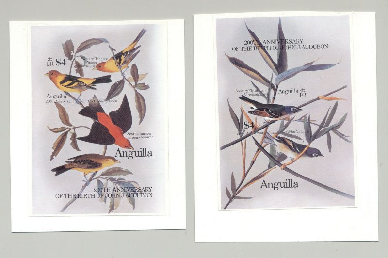 Anguilla #617-618 Audubon, Birds 2v S/S Imperf Proofs on Cards