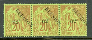 Reunion 1891 French Colonial Overprint 02¢/20¢ Red SHIFTED Trio Mint T510