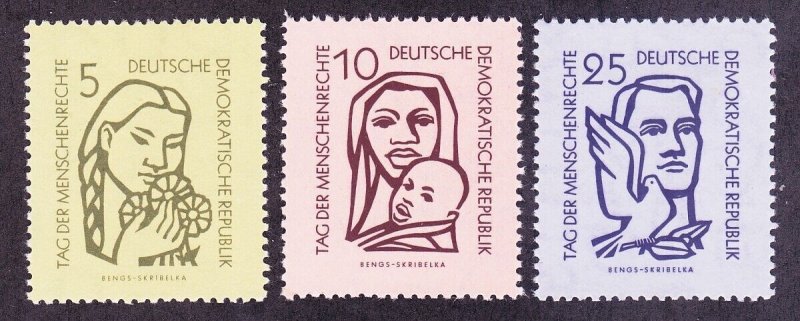 Germany DDR 314-16 MNH 1956 Chinese Girl Flowers, Negro Woman & Man & Dove Set