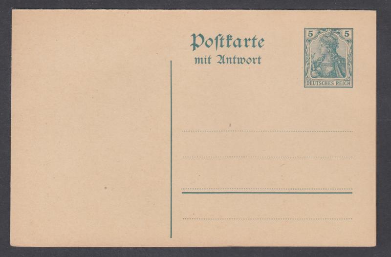 Germany Mi P98, unused. 1914 5/5 green intact Postal Reply Card, unwatermarked