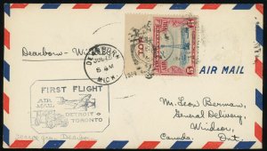 Dearborn USA to Windsor Canada First Airmail Flight Cover 5c Postage 1929 #C11