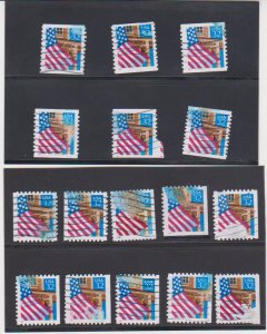 16 Different US Ink Smears on Used Flag Over Porch Stamps 2915-2915? Not Checked