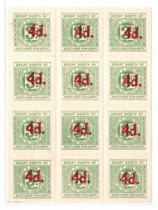 GB Scotland GNSR RAILWAY Letter Stamp *FULL PANE* 4d/3d Surcharge 1920 Mint RS34