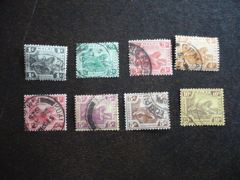 Stamps - Fed. Malay States - Scott# 42,50,52,56-59,64 -Used Part Set of 8 Stamps