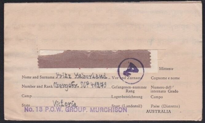 AUSTRALIA 1943 POW lettersheet Murchison Camp Melbourne to Germany.........A8362