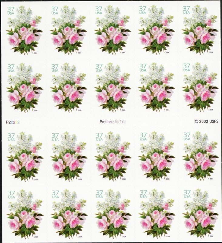 Garden Bouquet Flowers Pane 37 Cent Postage Stamps Scott 3836