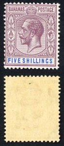 Bahamas SG88 5/- Deep Plum and Blue (April 1916) Wmk MCA M/M