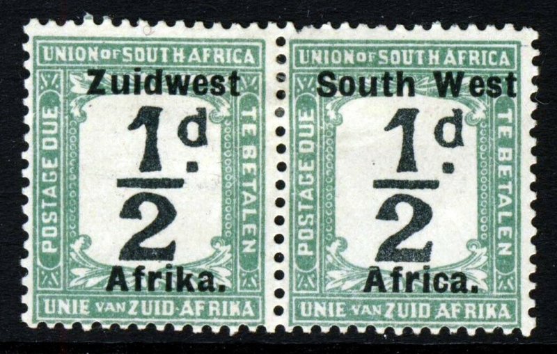 SOUTH WEST AFRICA 1924 POSTAGE DUES ½d. Black & Green Bilingual Pair SG D23 MINT