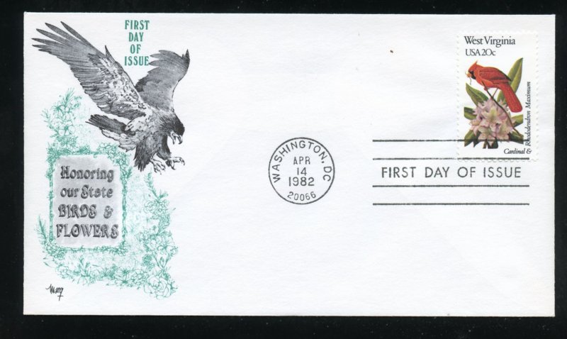 US 2000 West Virginia Cardinal Rhododendron UA Marg cachet FDC 