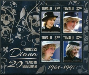 Tuvalu 2017 MNH Princess Diana 20th Memorial Anniv 4v M/S I Royalty Stamps