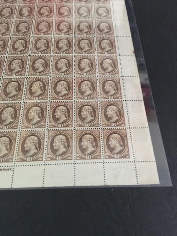 209 .10 Jefferson Sheet Of 100.  A Great Rarity. Beautiful.