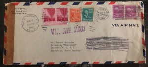 1943 New York USA Airmail Censored Cover To Iriondo Argentina