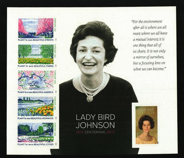 2012 45c Lady Bird Johnson, Sheet of 6, Imperforate Scott 4716g Mint F/VF NH