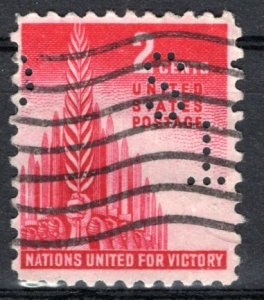 USA; 1943: Sc. # 907: Used Cpl. Set w/Perfins