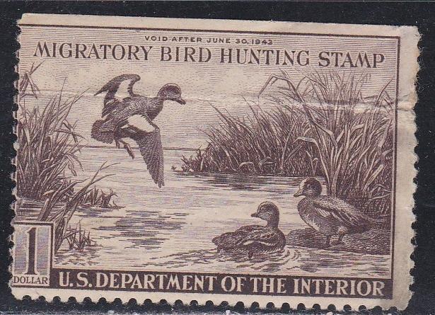 U.S. # RW9, Duck Stamp, Unused, Faulty, 10%