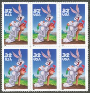 Scott 3138a Bugs Bunny Stampers Cards with a blk of 6 stmps 