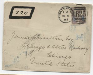 1892 GB cover 5d# 118 to Chicago & Alton Railway [S.521]