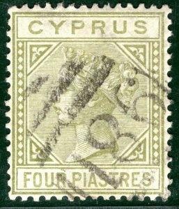 CYPRUS QV Stamp SG.20 4pi (1883) Super PAPHOS *981* Numeral Used c£38++ BLUE58