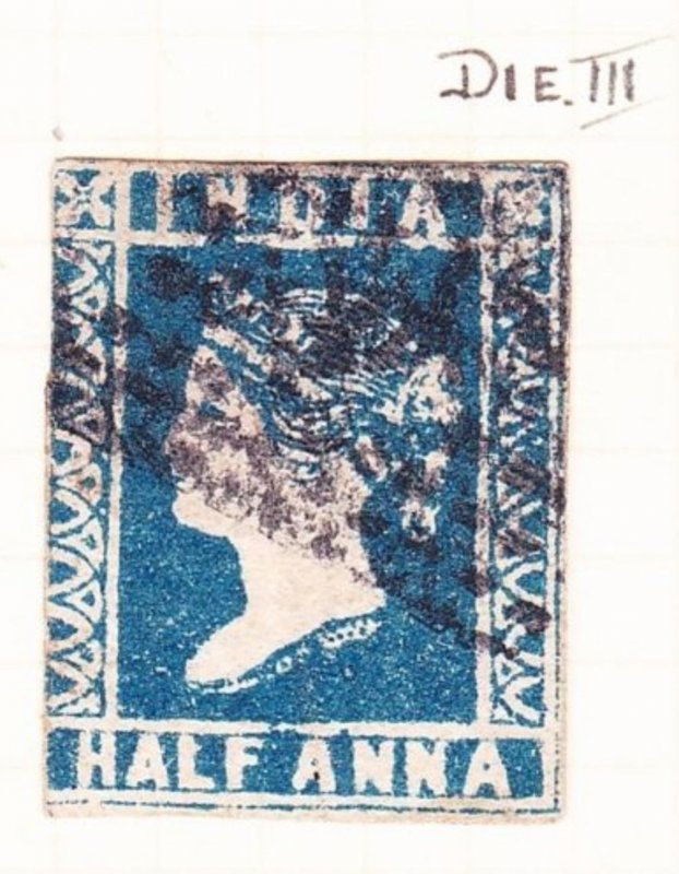 INDIA 1855 1/2A Blue Die III SG8a Used