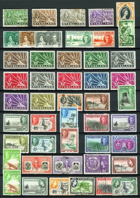 Nyasaland #38 / #106 1934-1953 Assorted King Geo V, Geo VI, Queen Eliz Most MH