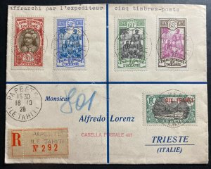 1928 Papeete Tahiti Registered Cover to Trieste Italy Sc# 71