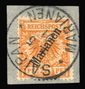 German Colonies, Mariana Islands #15 Cat$140, 1900 25pf orange, used on piece...