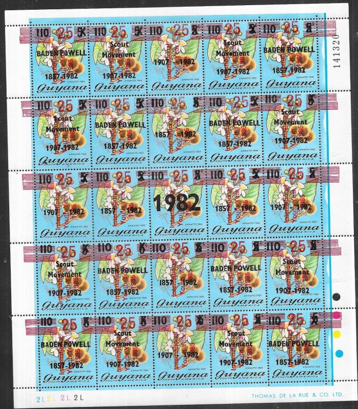 Guyana #1347a   Baden Powell Ovptd. sheet of 25 (MNH) CV. $175.00