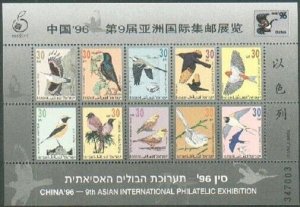 Israel 1152 ah sheet, MNH. Michel Bl.53. CHINA-1996. Birds.