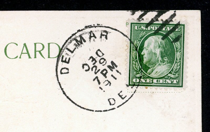 NEW YEAR POSTCARD 1¢ FRANKLIN 1911 ⭐ INVERTED MONTH ERROR CDS ⭐ DELMAR DE