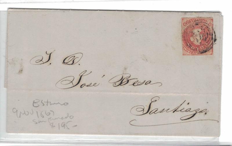 Chile 5c Estanco on 9 Nov 1867 San Fernando Cover w/ long message (14beo)