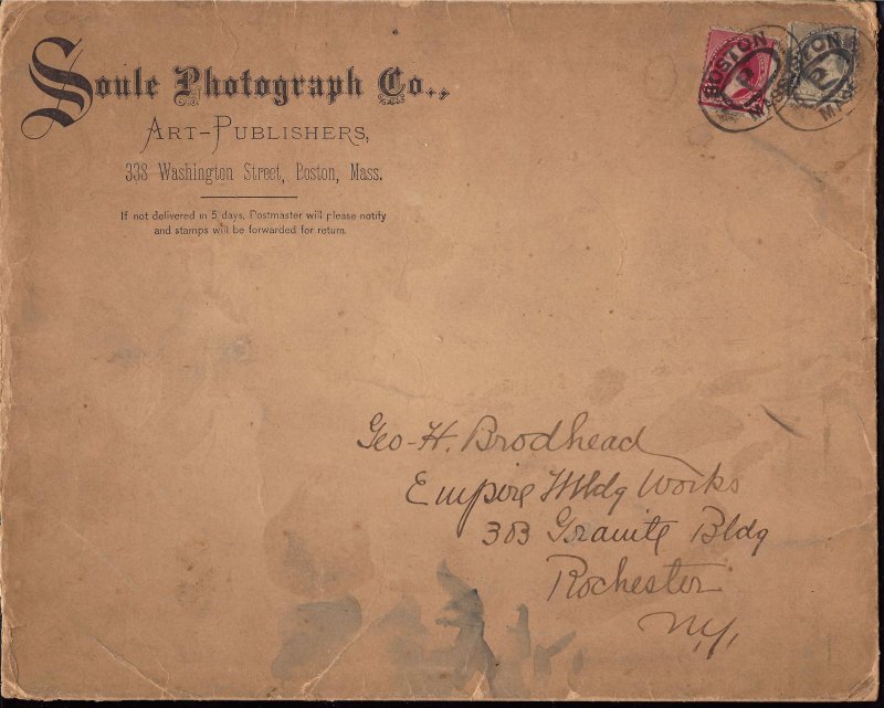 219,219D Used... Soule Photograph Co cover to George H Brodhead, Artist