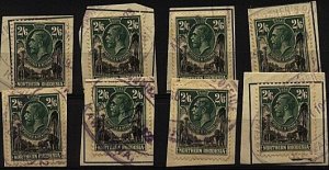 NORTHERN RHODESIA 1925 GV 2/6d SG12 x 8 fiscally used on pieces...........98526